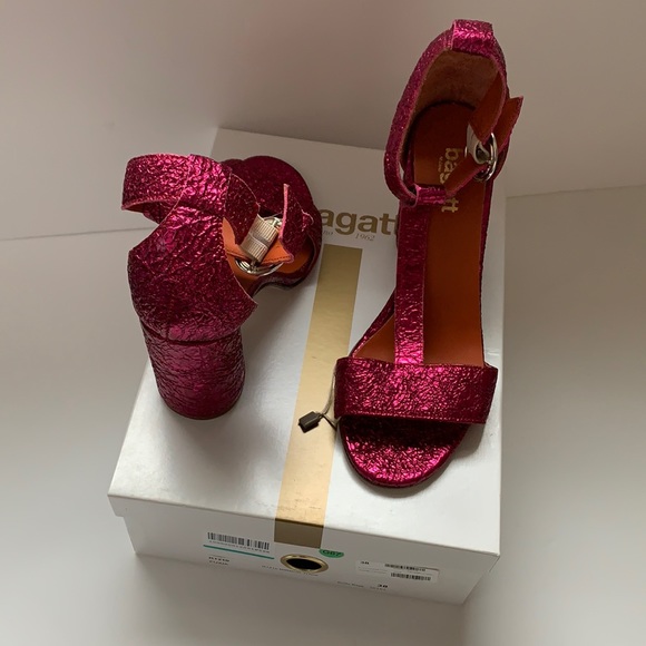 Bagatt Pink Metallic Leather T-Strap Sandals 38 - Picture 5 of 11